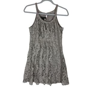 INC International Concepts Dress Women M Gray Floral Lace Halter Neck Sleeveless
